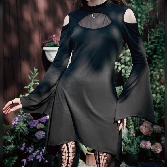 ROMWE Goth Solid Cut Out Asymmetrical Hem Dress - Picture 1 of 8